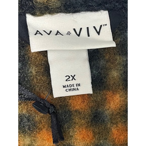 NWT Ava & Viv 2X Women’s Curly Fleece Plaid Jacket Black Gold Shirt Shacket - Picture 4 of 12